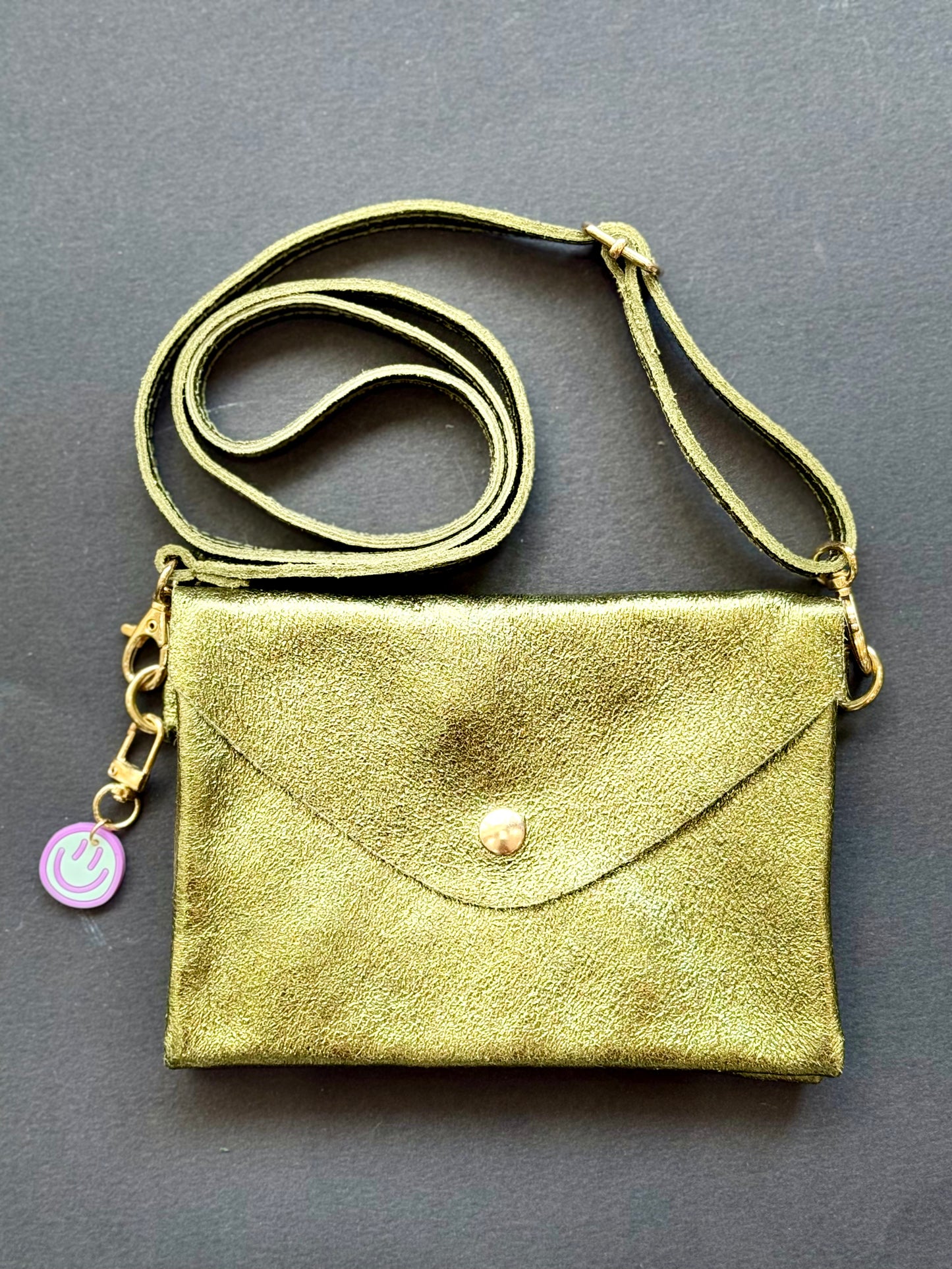 Metallic olive crossbody bag